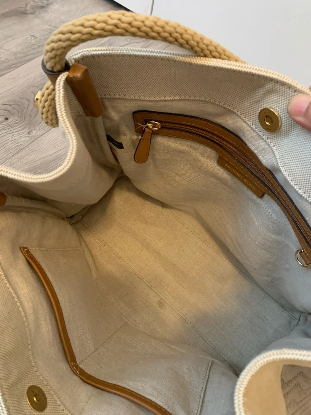 Michael Kors Beige Canvas Tote Bag with Rope Handles